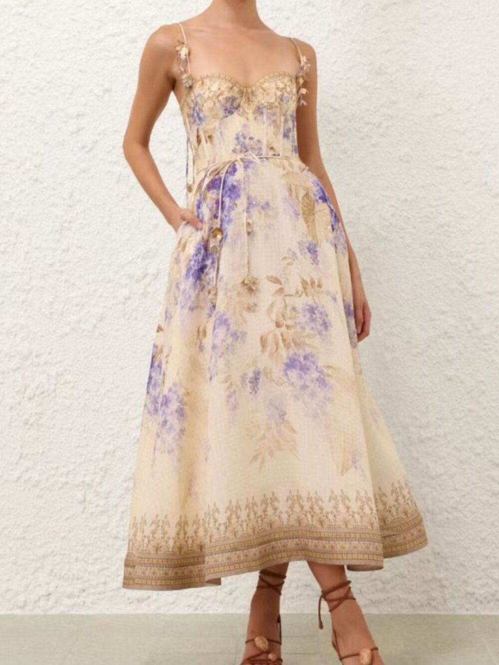 Zimmermann Cream and Blue Floral Maxi Dress Size 0